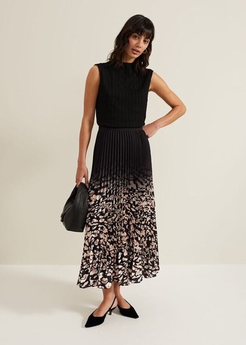 Phase Eight Elmina Abstract Print Pleated Skirts Black Australia | ND0249638